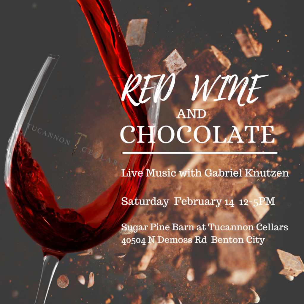 RED WINE AND CHOCOLATE 2026 Red wine and chocolate event poster with details.