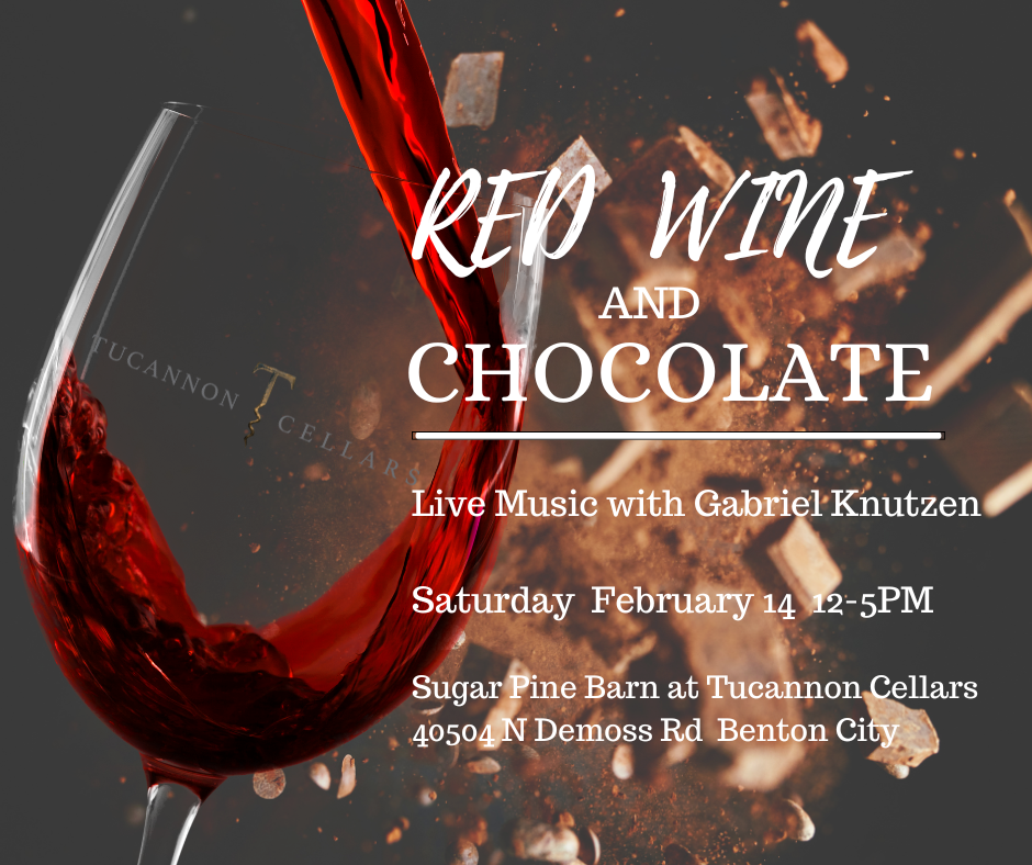 Red wine and chocolate event poster with details.
