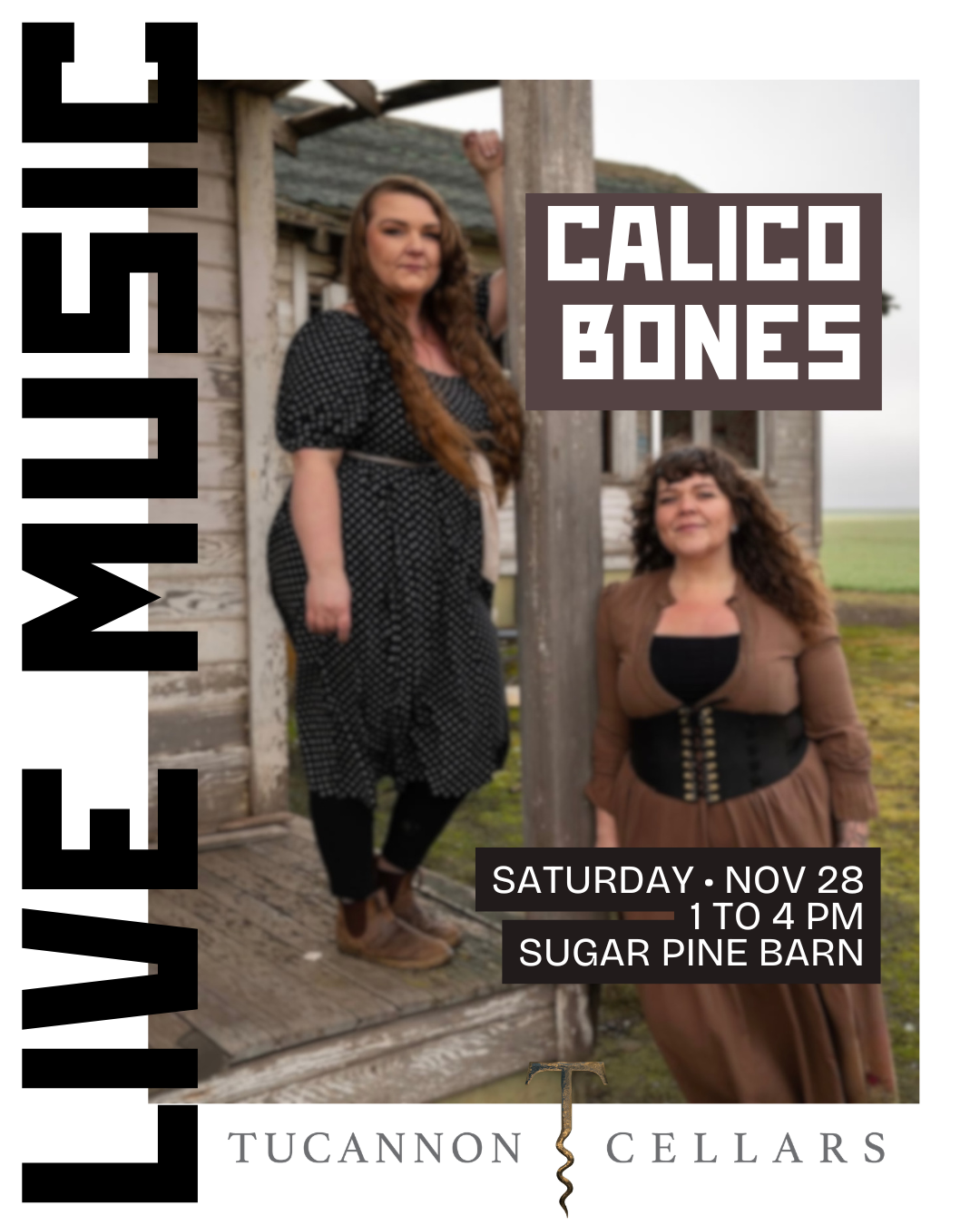 Calico Bones live music event poster at Sugar Pine Barn